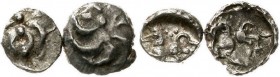 Kelten, Germanische Kelten, Vindeliker
2 X Büschel-Quinar 1. Jh. v. Chr. Büschel, seitlich Halbbogen/Pferd l. sehr schön