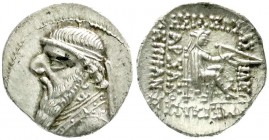 Altgriechische Münzen, Parthia, Königreich der Arsakiden, Mithradates II. 123-88 v. Chr
Drachme 123-87 v. Chr. Brb. mit Diadem und langem Bart l./Arsa...