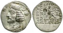 Altgriechische Münzen, Parthia, Königreich der Arsakiden, Orodes II., 57/38 v.Chr.
Drachme 57/38 v.Chr. Rhagae. Brb. l./Arsakes thront r., hält Bogen ...