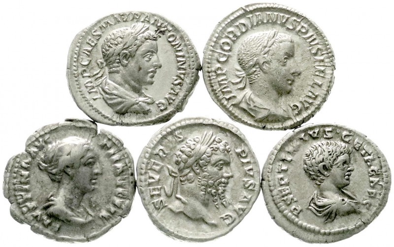Lots antiker Münzen, Römer, Kaiserzeit
5 Denare: Faustina filia, Septimius Sever...