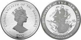 Ausländische Münzen und Medaillen, Bahamas, Britisch
100 Dollars 1 Kilo Silbermünze 1992. Santa Maria, Santa Clara und Pinta auf hoher See. Auflage nu...
