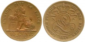 Ausländische Münzen und Medaillen, Belgien, Leopold I., 1830-1865
10 Centimes 1847 über 1837. fast vorzüglich, kl. Randfehler