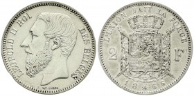 Ausländische Münzen und Medaillen, Belgien, Leopold II., 1865-1909
2 Francs 1866. Ohne Kreuz auf der Krone. vorzüglich, kl. Kratzer und Randfehler, mi...