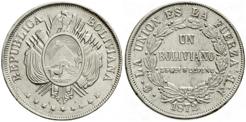 Ausländische Münzen und Medaillen, Bolivien, Republik, seit 1825
Boliviano 1872 ...