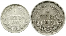 Ausländische Münzen und Medaillen, Bulgarien, Alexander I. als Prinz, 1879-1886
2 Stück: 1 und 2 Leva 1882. sehr schön