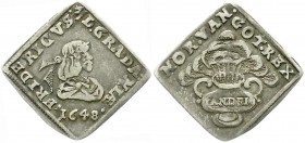 Ausländische Münzen und Medaillen, Dänemark, Frederik III., 1648-1670
1/12 Speciedaler-Klippe 1648, Kopenhagen. Auf seine Krönung. sehr schön, selten...