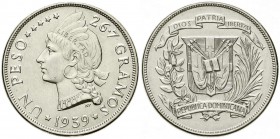 Ausländische Münzen und Medaillen, Dominikanische Republik, seit 1844
Peso 1939. Auflage nur 15000 Ex. gutes vorzüglich