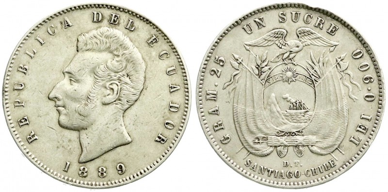 Ausländische Münzen und Medaillen, Ecuador, Republik, seit 1830
Sucre 1889, Sant...