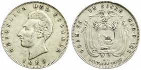 Ausländische Münzen und Medaillen, Ecuador, Republik, seit 1830
Sucre 1889, Santiago de Chile. sehr schön, Randfehler