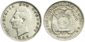 Ausländische Münzen und Medaillen, Ecuador, Republik, seit 1830
2 Decimos de Sucre 1895, Philadelphia. vorzüglich/Stempelglanz