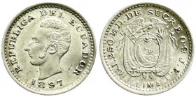 Ausländische Münzen und Medaillen, Ecuador, Republik, seit 1830
1/2 Decimo de Sucre 1897, Lima. vorzüglich/Stempelglanz, kl. Kratzer