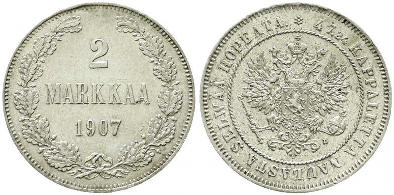 Ausländische Münzen und Medaillen, Finnland, Nikolaus II., 1894-1917
2 Markkaa 1...