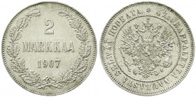 Ausländische Münzen und Medaillen, Finnland, Nikolaus II., 1894-1917
2 Markkaa 1907. sehr schön/vorzüglich
