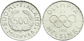 Ausländische Münzen und Medaillen, Finnland, Republik Finnland, seit 1917
500 Markkaa 1951. Olympiade Helsinki. fast Stempelglanz, Prachtexemplar, sel...