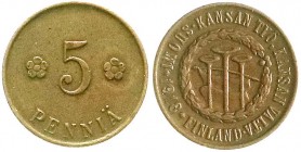 Ausländische Münzen und Medaillen, Finnland, Bürgerkrieg, 1918
5 Penniä 1918. sehr schön/vorzüglich, selten