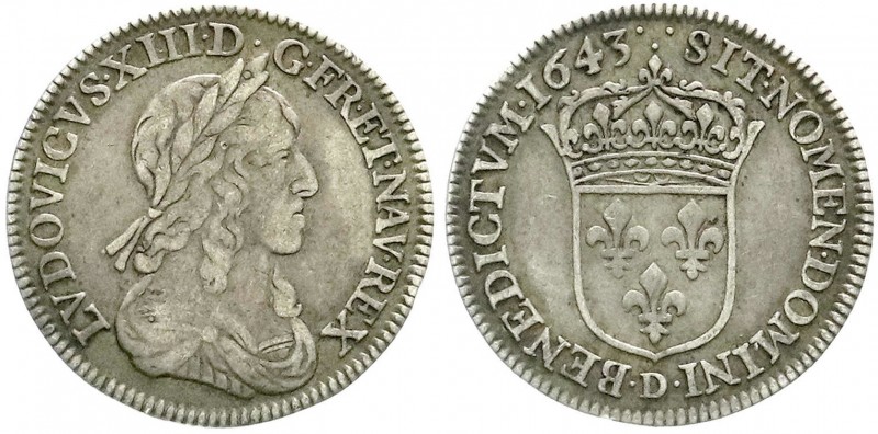 Ausländische Münzen und Medaillen, Frankreich, Ludwig XIII., 1610-1643
1/4 Ecu 1...