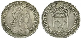 Ausländische Münzen und Medaillen, Frankreich, Ludwig XIII., 1610-1643
1/4 Ecu 1643 D, Lyon. sehr schön, sehr selten