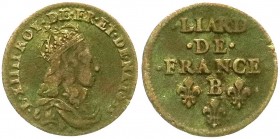 Ausländische Münzen und Medaillen, Frankreich, Ludwig XIV., 1643-1715
Kupfer Liard 1655 B, Acquigny. Dieser Jahrgang von dieser Münzstätte nicht bei G...