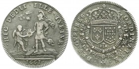 Ausländische Münzen und Medaillen, Frankreich, Ludwig XIV., 1643-1715
Silberjeton 1661. Kriegsministerium. 28 mm; 5,76 g. sehr schön, Randfehler