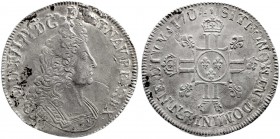 Ausländische Münzen und Medaillen, Frankreich, Ludwig XIV., 1643-1715
Ecu aux 8 Ls 2. Typ 1704, Mzz. durch Überprägung unleserlich. sehr schön, etwas ...