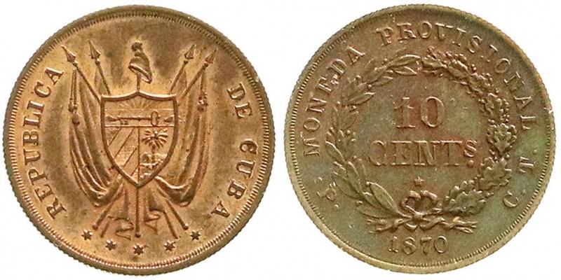 Ausländische Münzen und Medaillen, Kuba, Spanisch, bis 1897
10 Centavos PROBE 18...