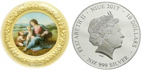 Ausländische Münzen und Medaillen, Niue, selbstständig, seit 1922
10 Dollars Farbsilbermünze (2 Unzen) 2017 Alba Madonna Raphael. In Originalschatulle...