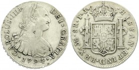 Ausländische Münzen und Medaillen, Peru, Karl IV., 1788-1808
8 Reales 1794 IJ, Lima. sehr schön, kl. Randfehler, chinesische Chopmarks