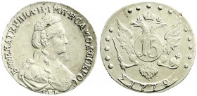 Ausländische Münzen und Medaillen, Russland, Katharina II., 1762-1796
15 Kopeken 1779, St. Petersburg. gutes sehr schön, Schrötlingsfehler