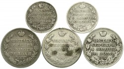 Ausländische Münzen und Medaillen, Russland, Alexander I., 1801-1825
5 Silbermünzen: Rubel 1813 (2X), 1818, Poltina 1813, 1819. alle schön