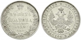 Ausländische Münzen und Medaillen, Russland, Nikolaus I., 1825-1855
Poltina 1850, St. Petersburg ΠΑ. sehr schön