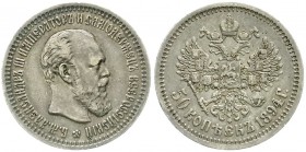 Ausländische Münzen und Medaillen, Russland, Alexander III., 1881-1894
50 Kopeken 1894, St. Petersburg. sehr schön