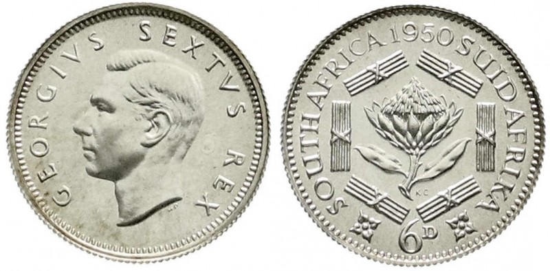 Ausländische Münzen und Medaillen, Südafrika, Georg VI., 1936-1952
Sixpence 1950...