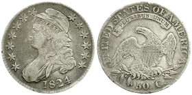 Ausländische Münzen und Medaillen, Vereinigte Staaten von Amerika, Unabhängigkeit, seit 1776
1/2 Dollar 1824. fast sehr schön, Randfehler