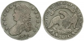Ausländische Münzen und Medaillen, Vereinigte Staaten von Amerika, Unabhängigkeit, seit 1776
1/2 Dollar 1824. fast sehr schön, Randfehler