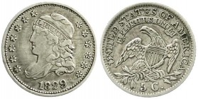 Ausländische Münzen und Medaillen, Vereinigte Staaten von Amerika, Unabhängigkeit, seit 1776
1/2 Dime 1829. sehr schön