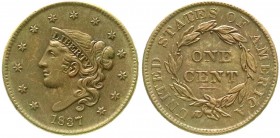Ausländische Münzen und Medaillen, Vereinigte Staaten von Amerika, Unabhängigkeit, seit 1776
Cent 1837. vorzüglich, kl. Kratzer