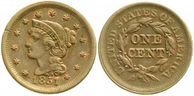 Ausländische Münzen und Medaillen, Vereinigte Staaten von Amerika, Unabhängigkeit, seit 1776
Cent 1851. sehr schön/vorzüglich, Schrötlingsfehler