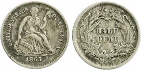 Ausländische Münzen und Medaillen, Vereinigte Staaten von Amerika, Unabhängigkeit, seit 1776
1/2 Dime 1865 S, San Francisco. sehr schön