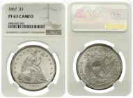 Ausländische Münzen und Medaillen, Vereinigte Staaten von Amerika, Unabhängigkeit, seit 1776
Dollar Seated Liberty 1867, Philadelphia. Im NGC-Blister ...