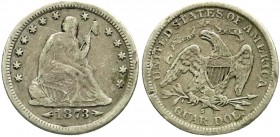 Ausländische Münzen und Medaillen, Vereinigte Staaten von Amerika, Unabhängigkeit, seit 1776
1/4 Dollar 1873 mit Pfeilen. fast sehr schön, Druckstelle...