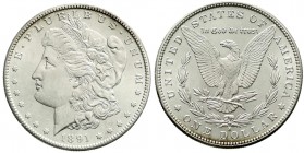 Ausländische Münzen und Medaillen, Vereinigte Staaten von Amerika, Unabhängigkeit, seit 1776
Morgandollar 1891 S, San Francisco. fast Stempelglanz
