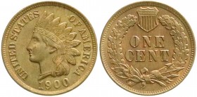 Ausländische Münzen und Medaillen, Vereinigte Staaten von Amerika, Unabhängigkeit, seit 1776
Cent 1900. fast Stempelglanz