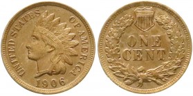 Ausländische Münzen und Medaillen, Vereinigte Staaten von Amerika, Unabhängigkeit, seit 1776
Cent 1906. fast Stempelglanz