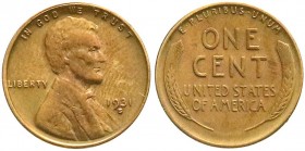 Ausländische Münzen und Medaillen, Vereinigte Staaten von Amerika, Unabhängigkeit, seit 1776
Cent 1931 S, San Francisco. sehr schön/vorzüglich, besser...