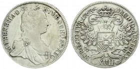 Römisch Deutsches Reich, Haus Habsburg, Maria Theresia, 1740-1780
17 Kreuzer 1763, Wien. Große Wertzahl. sehr schön, kl. Kratzer, selten