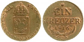 Römisch Deutsches Reich, Haus Habsburg, Franz II.(I.), 1792-1835
Kupfer Kreuzer 1816 O, Oravicza. fast Stempelglanz