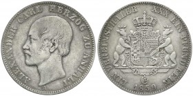 Altdeutsche Münzen und Medaillen, Anhalt-Bernburg, Alexander Carl, 1834-1863
Vereinstaler 1859 A. sehr schön, schöne Tönung
