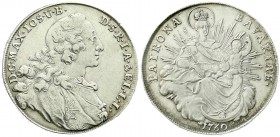Altdeutsche Münzen und Medaillen, Bayern, Maximilian III. Joseph, 1745-1777
Madonnentaler 1760. Nicht justiert ! vorzüglich, min Schrötlingsfehler am ...