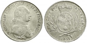 Altdeutsche Münzen und Medaillen, Bayern, Maximilian IV. (I.) Joseph, 1799-1806-1825
Konventionstaler 1805, Pfalzbayern. Mit Rauten im heraldisch rech...