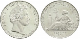 Altdeutsche Münzen und Medaillen, Bayern, Ludwig I., 1825-1848
Geschichtstaler 1835. Erste Eisenbahn in Teutschland mit Dampfwagen von Nürnberg nach F...